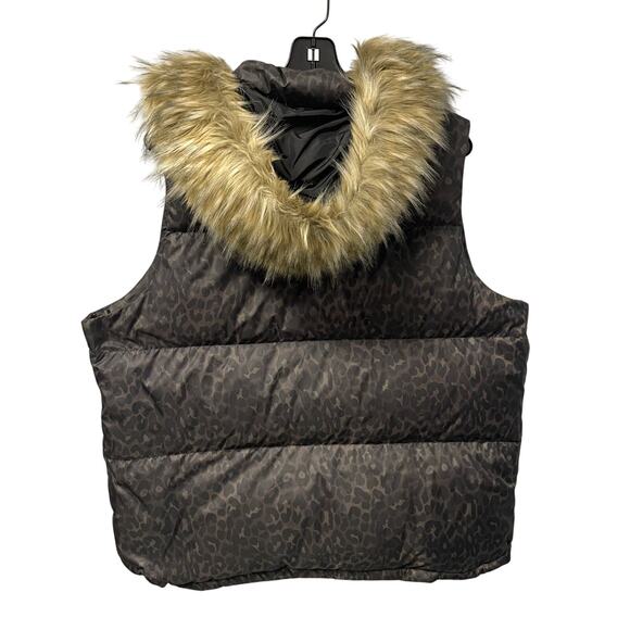 NWT Coach Down Filled Animal Print Brown Black Puffer Vest Womens XL - Picture 7 of 8